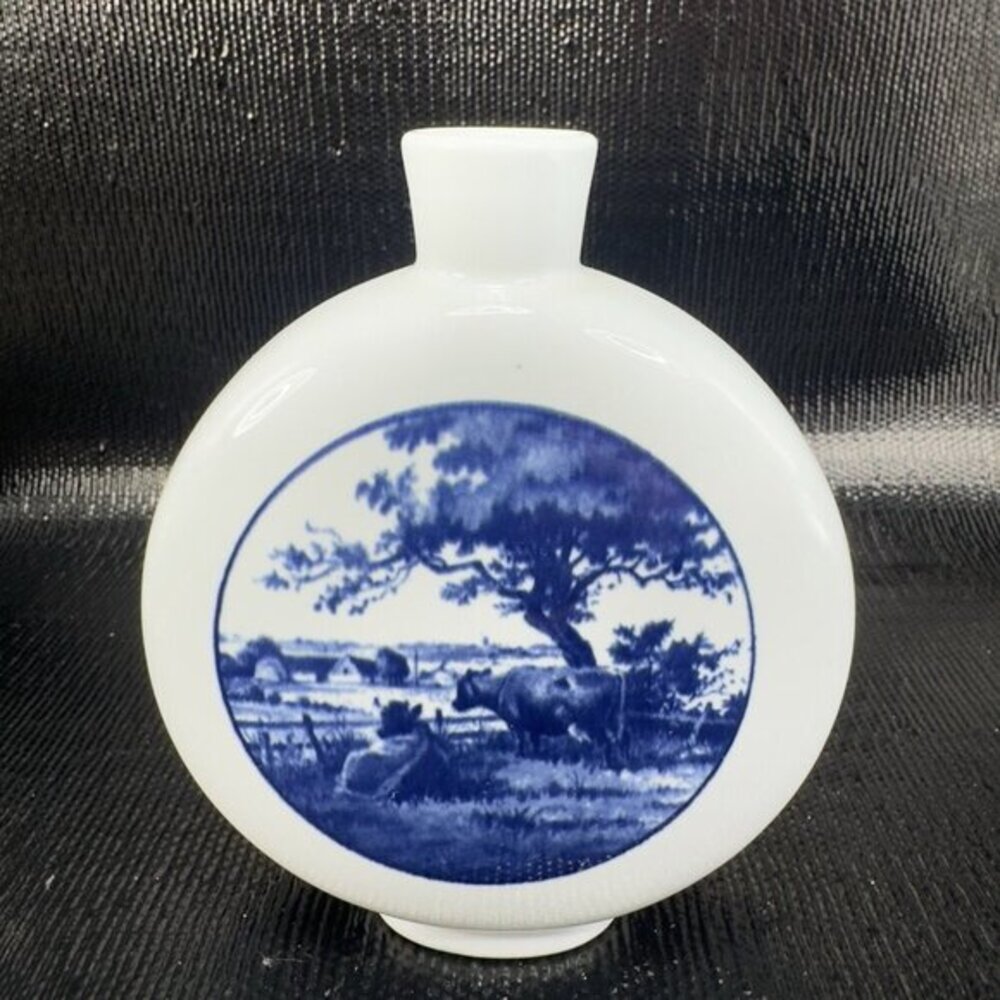 ROYAL COPENHAGEN Denmark Fajance Blue Porcelain Vase Bottle Dansk Landskab Vase